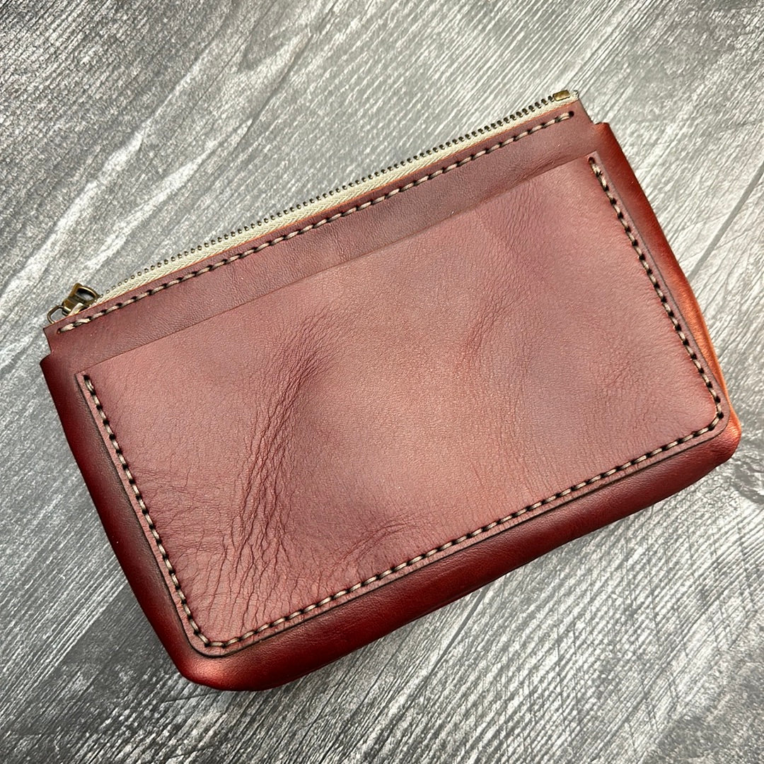 Small Leather Zipper Pouch-Wine