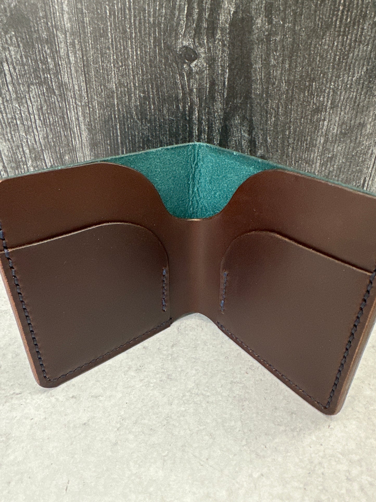 Teal/Dark Brown Simple Leather Bifold Wallet
