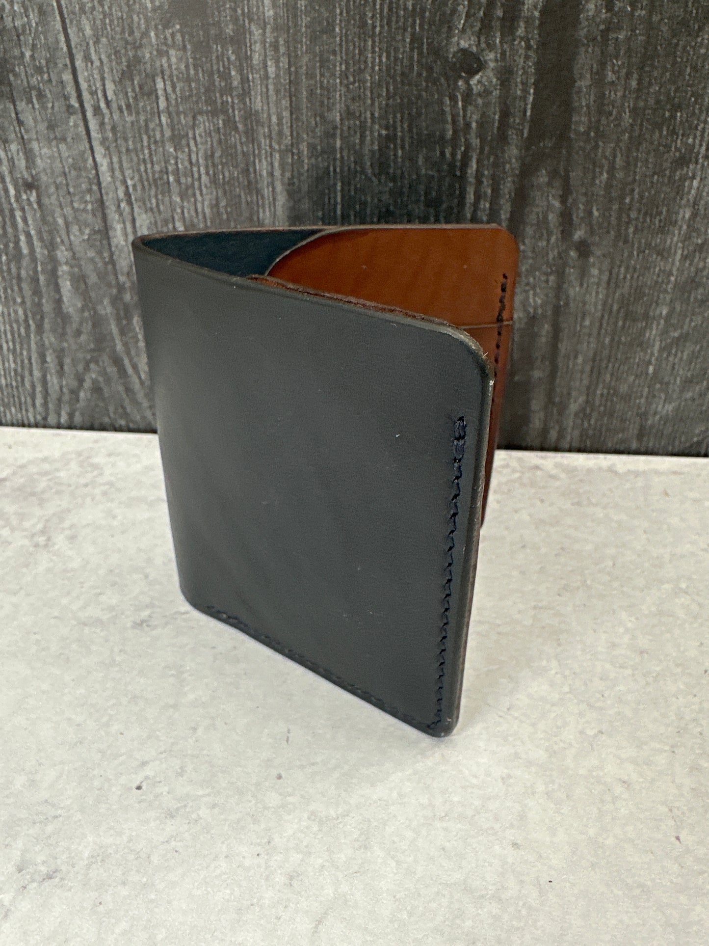 Navy/Brown Leather Simple Bifold Wallet