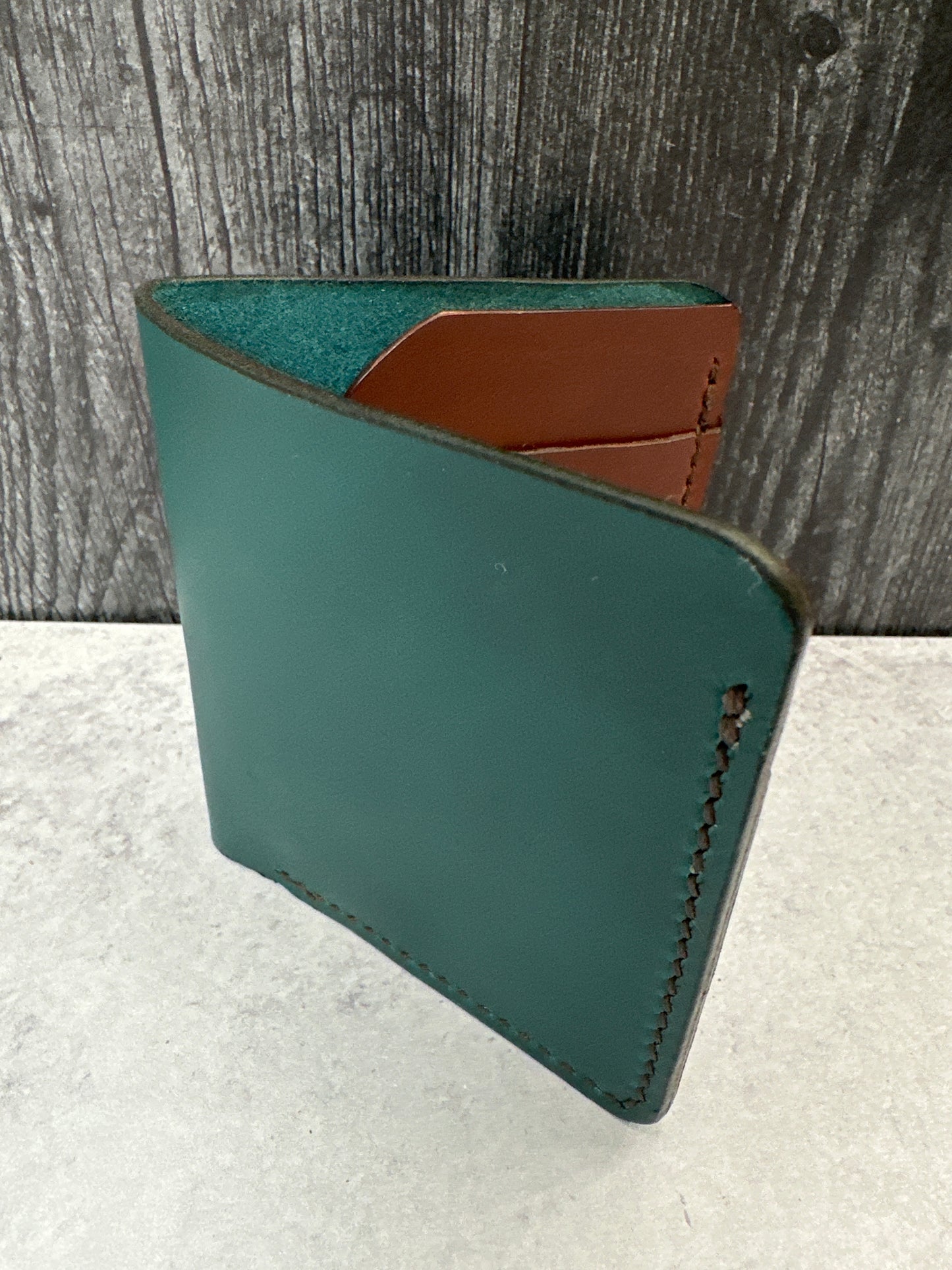 Teal/Brown Leather Simple Bifold Wallet