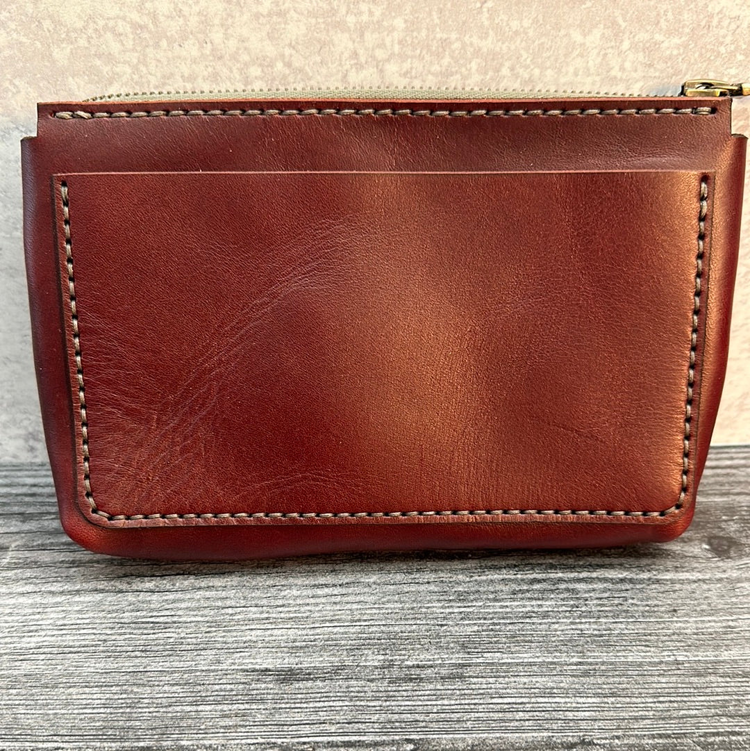 Small Leather Zipper Pouch-Wine