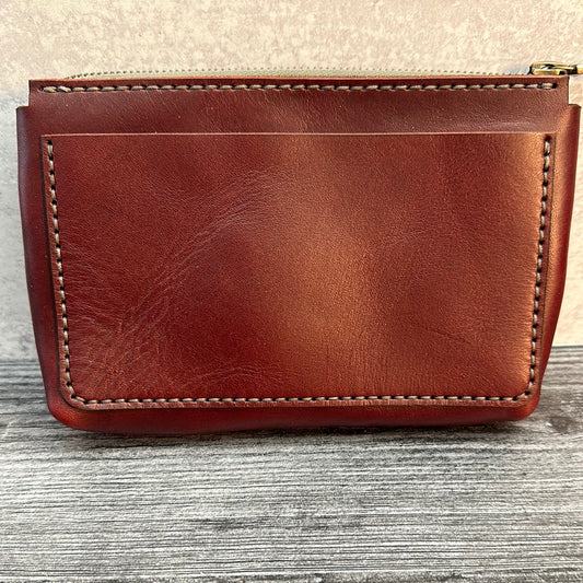 Small Leather Zipper Pouch-Wine
