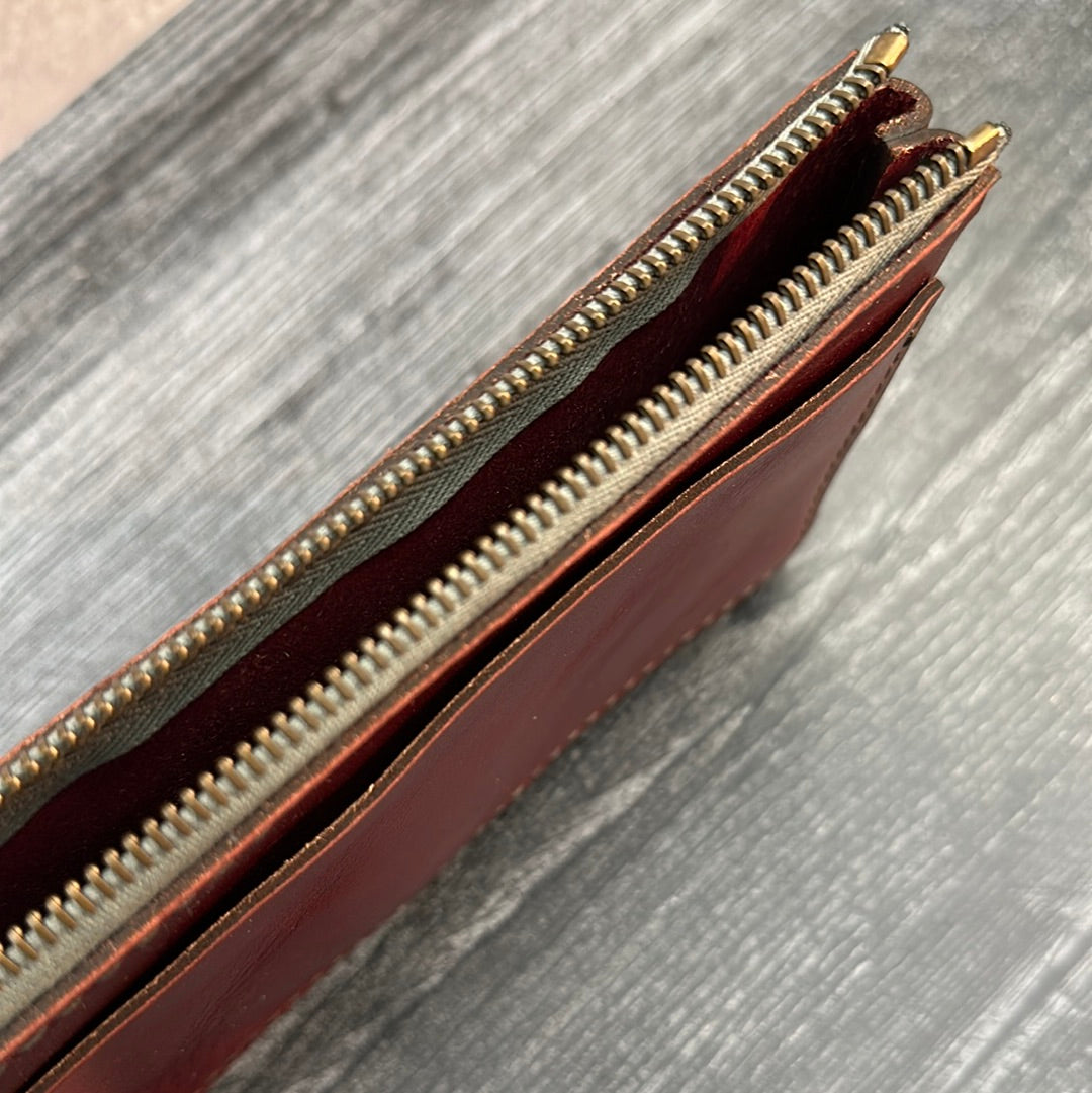 Small Leather Zipper Pouch-Wine