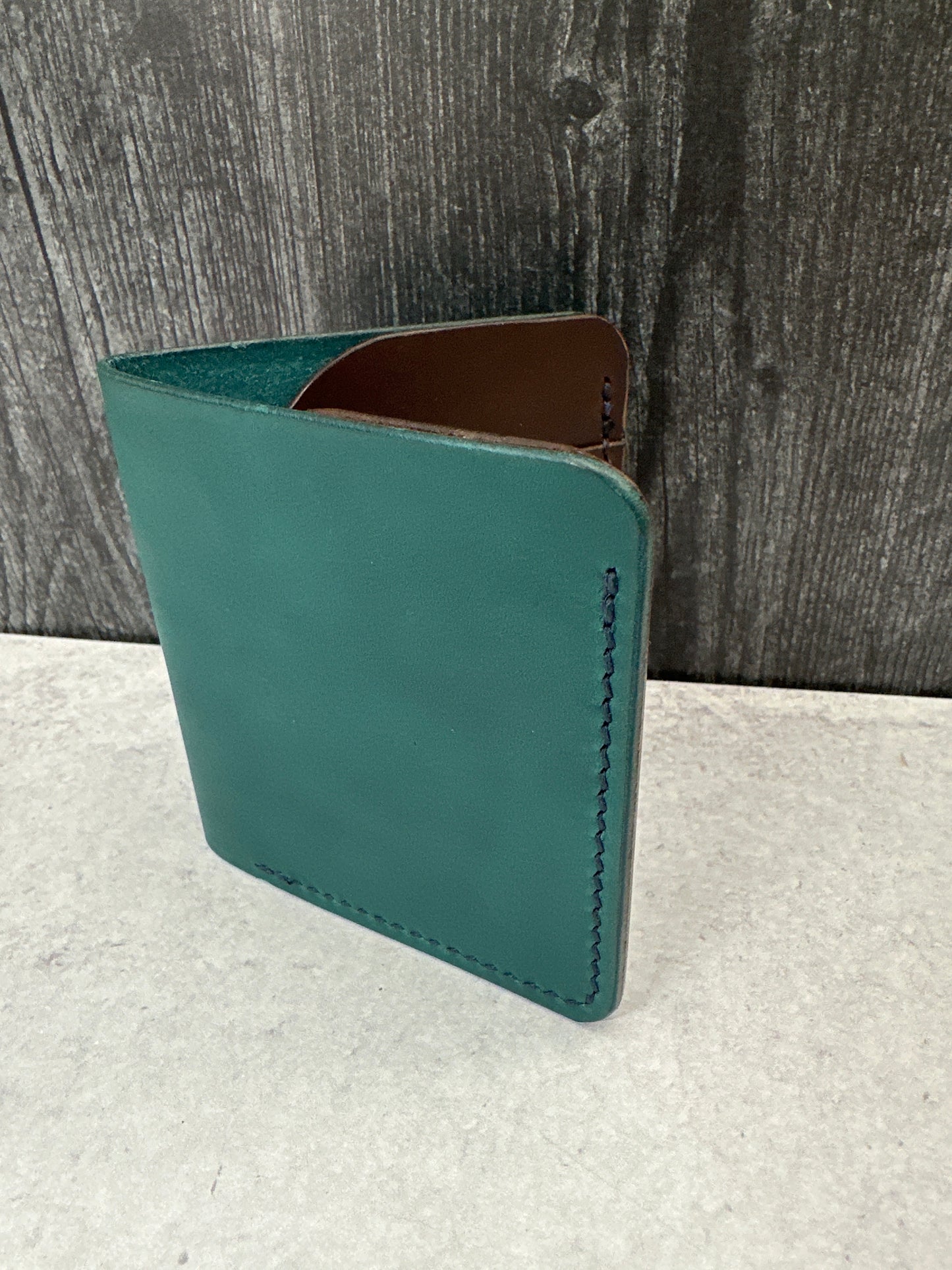 Teal/Dark Brown Simple Leather Bifold Wallet