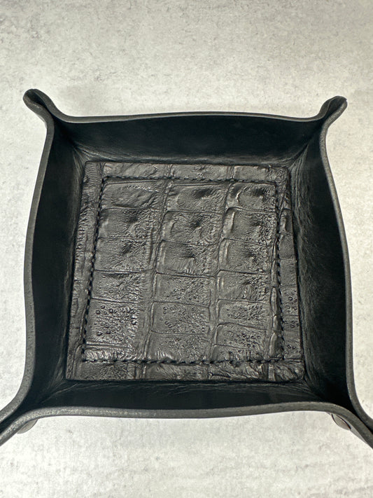 Black Leather/Black Alligator Valet Tray