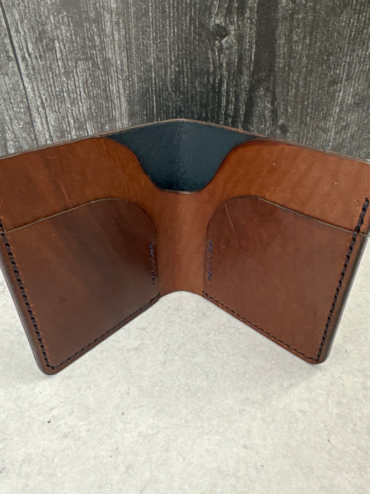 Navy/Brown Leather Simple Bifold Wallet