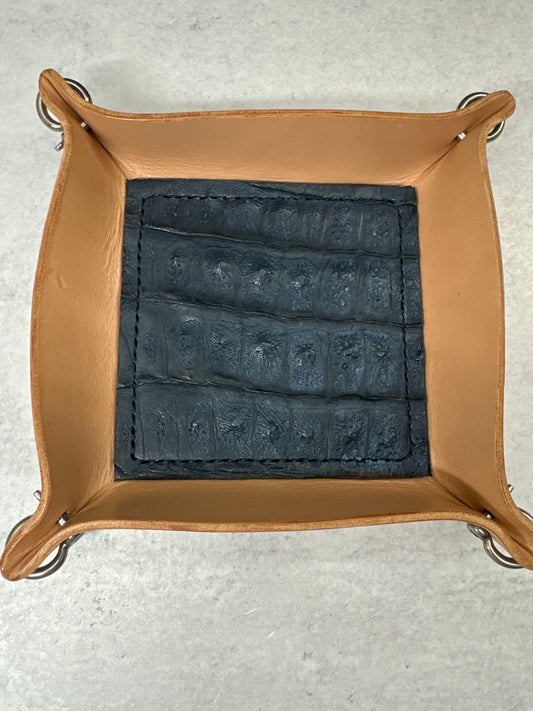 Natural/Navy Alligator Leather Valet Tray