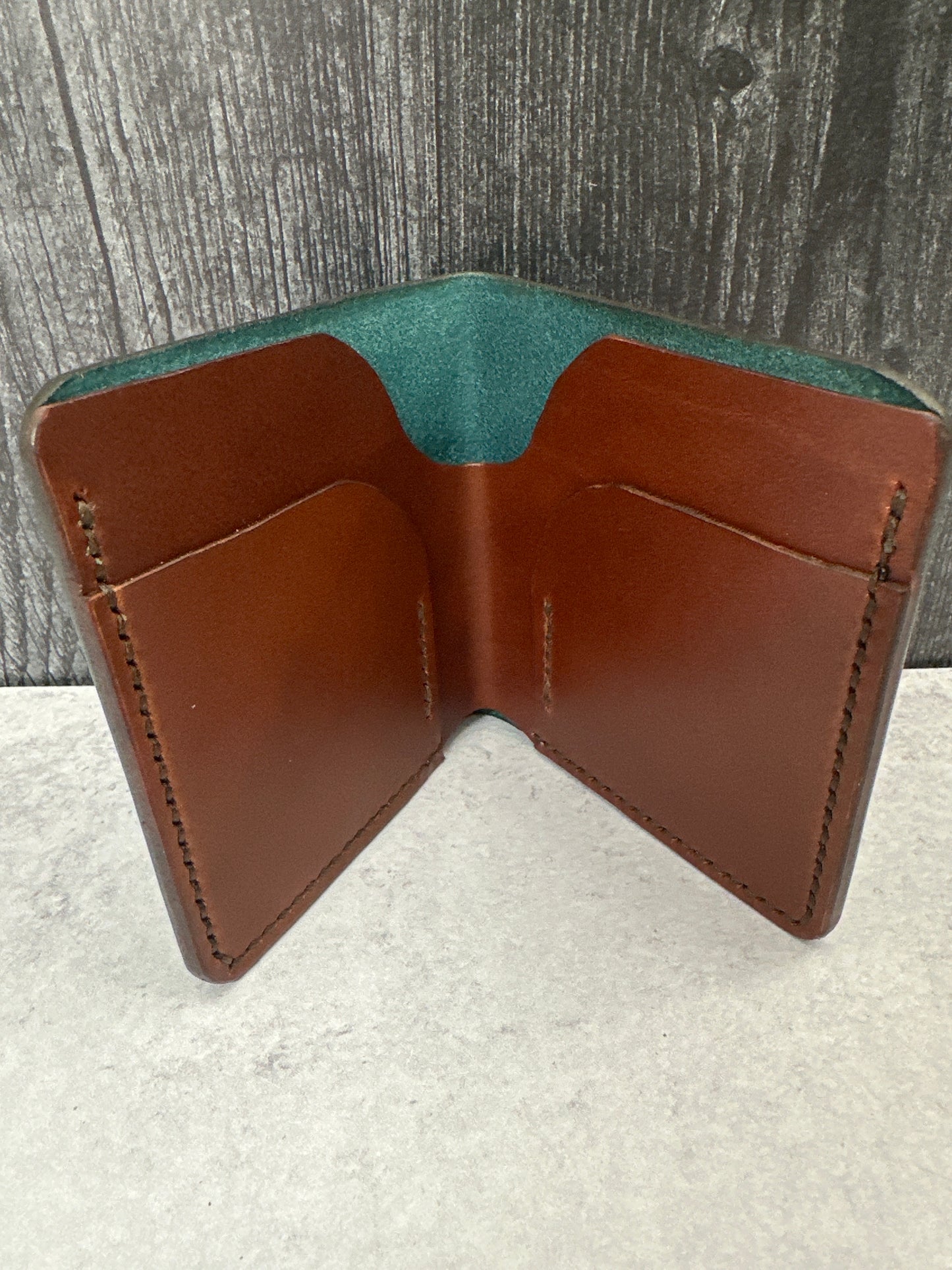 Teal/Brown Leather Simple Bifold Wallet