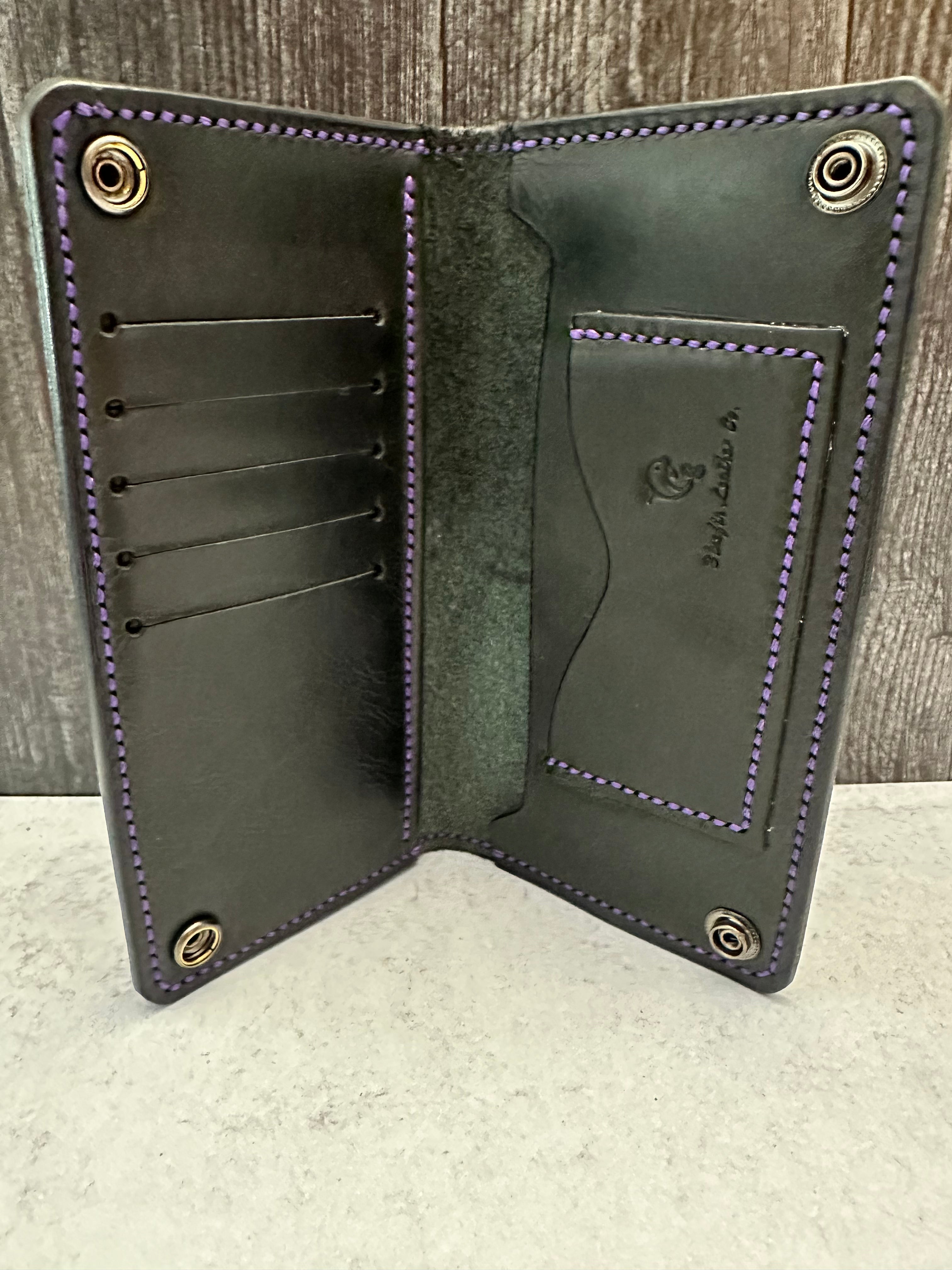 Long Black Slim Wallet/Purple thread – Bluefin Leather Co.