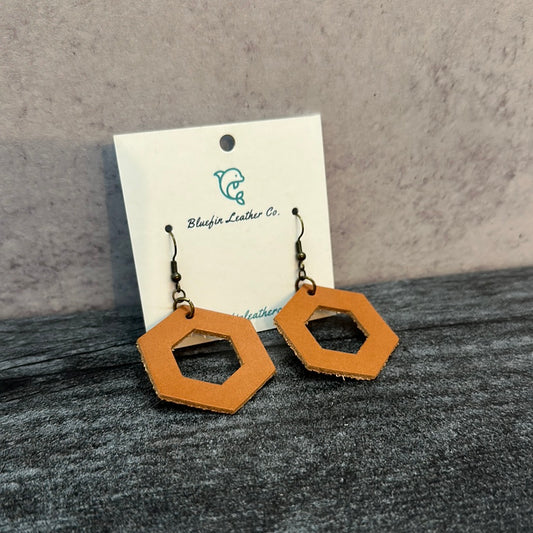 Leather Earrings-Hexagon/Apricot